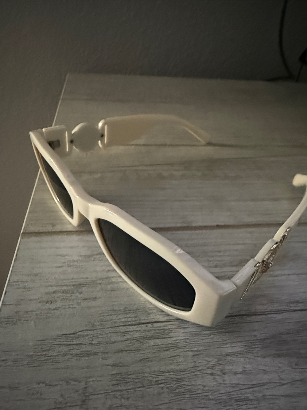 White Rectangular Sunglasses with Black Lenses